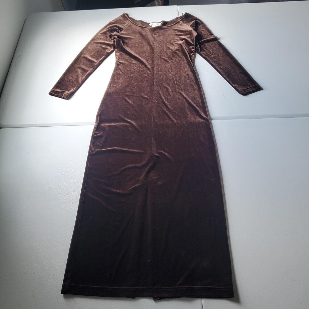 Y2K Express Dress Juniors 3/4 Brown Velvet Long Sleeve Bodycon Maxi Formal